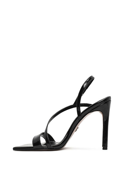 Kadın Siyah Bilekten Tokalı Yüksek İnce Topuklu Rugan Sandalet 25SFE391216 - Görsel 5