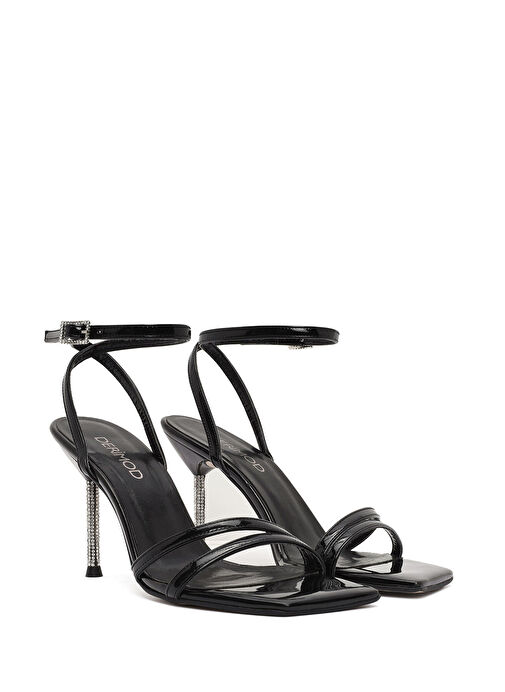 Derimod Derimod Kadın Siyah Bilekten Tokalı Taşlı İnce Topuklu Rugan Sandalet 25SFE391416 Sandalet & Terlik | Boyner Siyah - 4. görsel