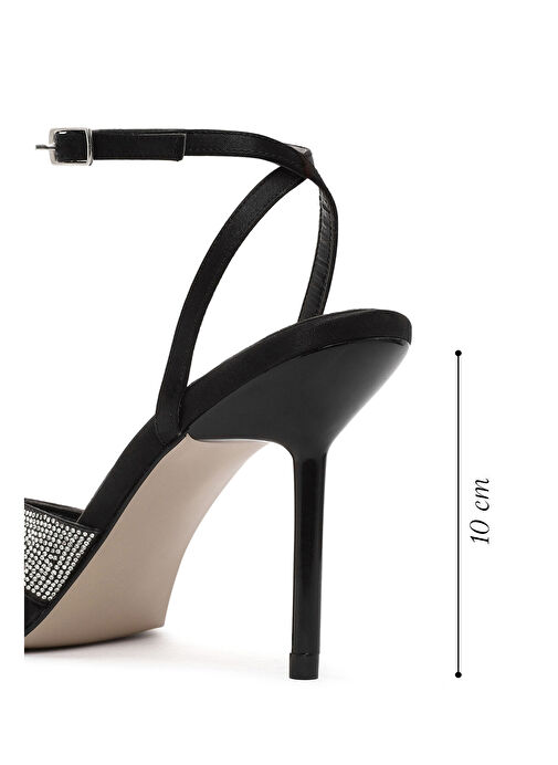 Kadın Siyah Bilekten Tokalı Taşlı Yüksek İnce Topuklu Sandalet 25SFE3916TS - Görsel 3