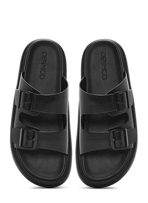 Erkek Siyah Tokalı Deri Terlik 25SFD6966PV - Görsel 8