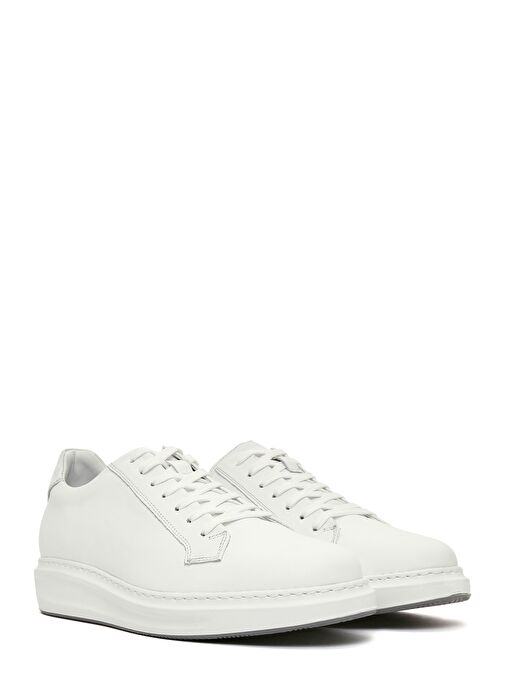 Erkek Beyaz Bağcıklı Deri Sneaker 25SFD610118 - Görsel 4