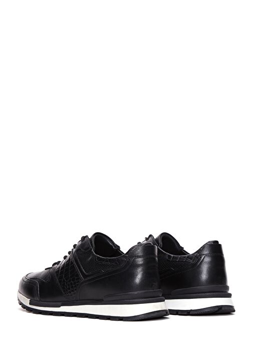 Erkek Siyah Bağcıklı Deri Casual Sneaker 25SFD610014 - Görsel 6