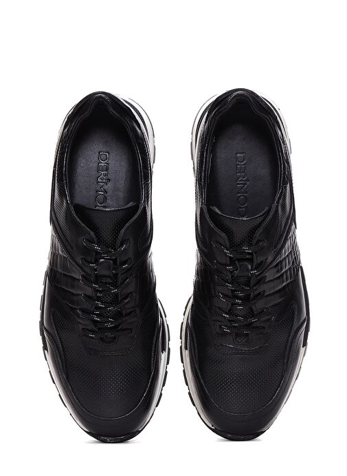 Erkek Siyah Bağcıklı Deri Casual Sneaker 25SFD610014 - Görsel 7
