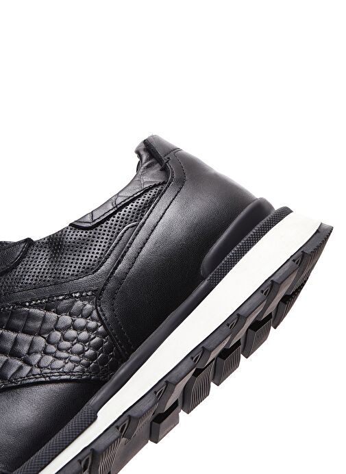 Erkek Siyah Bağcıklı Deri Casual Sneaker 25SFD610014 - Görsel 8