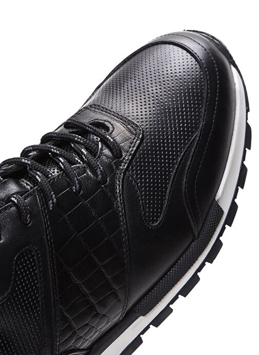 Erkek Siyah Bağcıklı Deri Casual Sneaker 25SFD610014 - Görsel 9