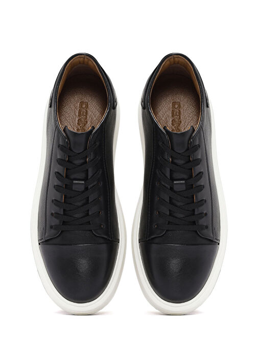 Erkek Siyah Bağcıklı Kalın Tabanlı Deri Sneaker 25SFD610618 - Görsel 8