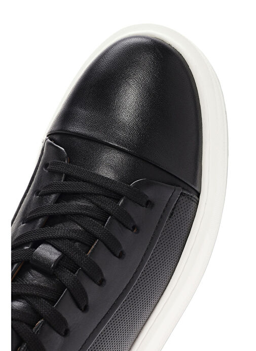 Erkek Siyah Bağcıklı Kalın Tabanlı Deri Sneaker 25SFD610618 - Görsel 9
