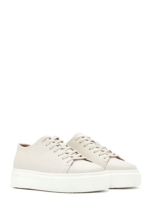 Erkek Beyaz Bağcıklı Kalın Tabanlı Deri Sneaker 25SFD6107FT - Görsel 4