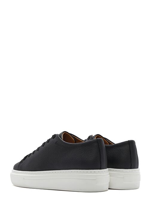 Erkek Siyah Bağcıklı Kalın Tabanlı Deri Sneaker 25SFD6107FT - Görsel 6