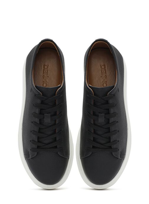 Erkek Siyah Bağcıklı Kalın Tabanlı Deri Sneaker 25SFD6107FT - Görsel 8