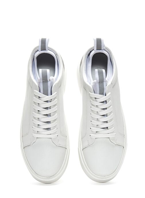 Erkek Beyaz Bağcıklı Deri Sneaker 25SFD610318 - Görsel 7