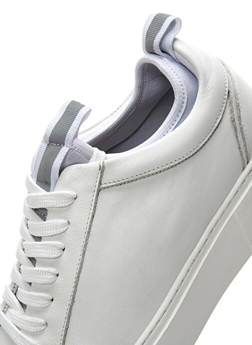 Erkek Beyaz Bağcıklı Deri Sneaker 25SFD610318 - Görsel 8