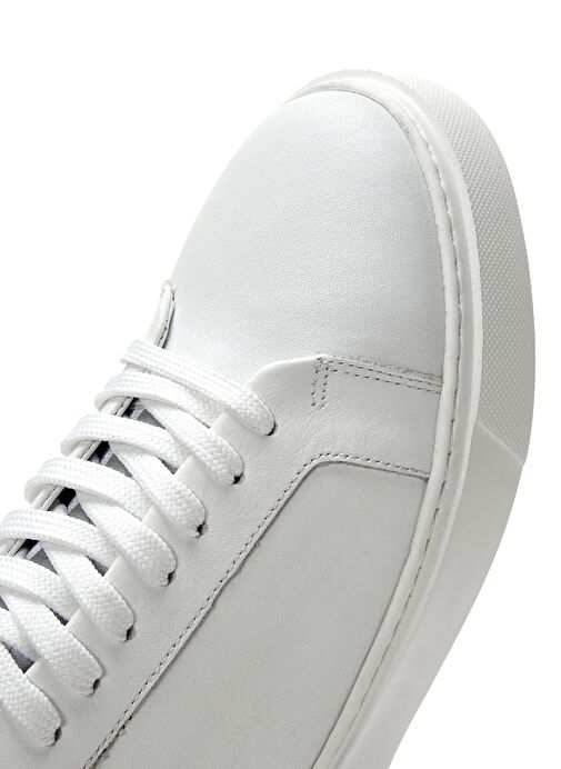 Erkek Beyaz Bağcıklı Deri Sneaker 25SFD610318 - Görsel 9