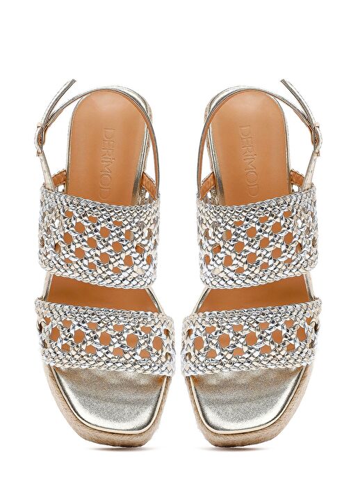Derimod Derimod Kadın Altın Örgü Bilekten Tokalı Dolgu Topuklu Espadril Sandalet 25SFE451729 Sandalet & Terlik | Boyner Altın - 9. görsel