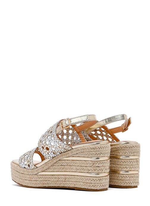 Derimod Derimod Kadın Altın Örgü Bilekten Tokalı Dolgu Topuklu Espadril Sandalet 25SFE451729 Sandalet & Terlik | Boyner Altın - 7. görsel