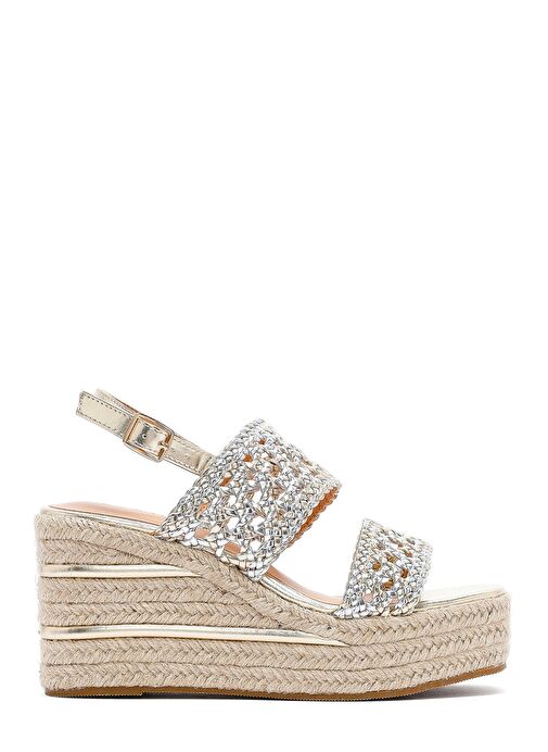 Derimod Derimod Kadın Altın Örgü Bilekten Tokalı Dolgu Topuklu Espadril Sandalet 25SFE451729 Sandalet & Terlik | Boyner Altın - 2. görsel