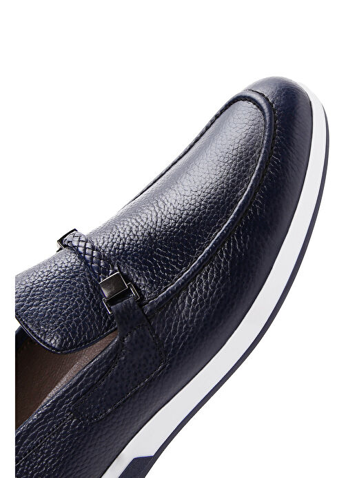 Erkek Lacivert Deri Casual Loafer 25SFD6006FT - Görsel 9