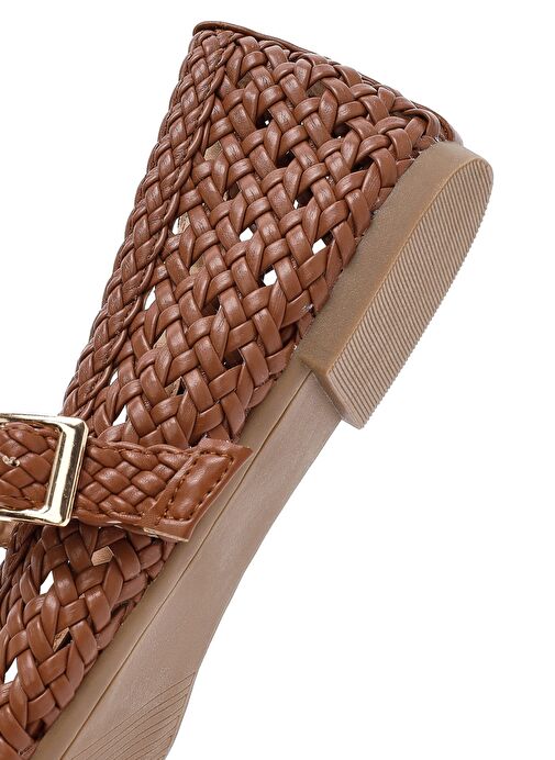 Kadın Taba Tokalı Örgülü Babet 25SFE452029 - Görsel 9