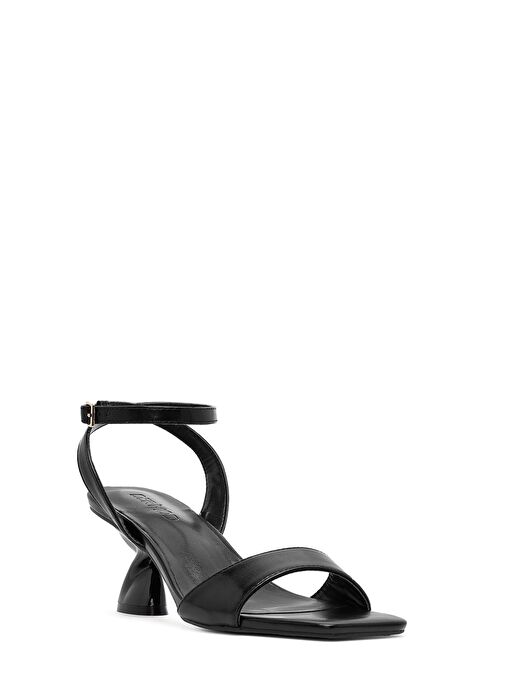 Kadın Siyah Bilekten Tokalı Kalın Topuklu Sandalet 25SFE451618 - Görsel 8