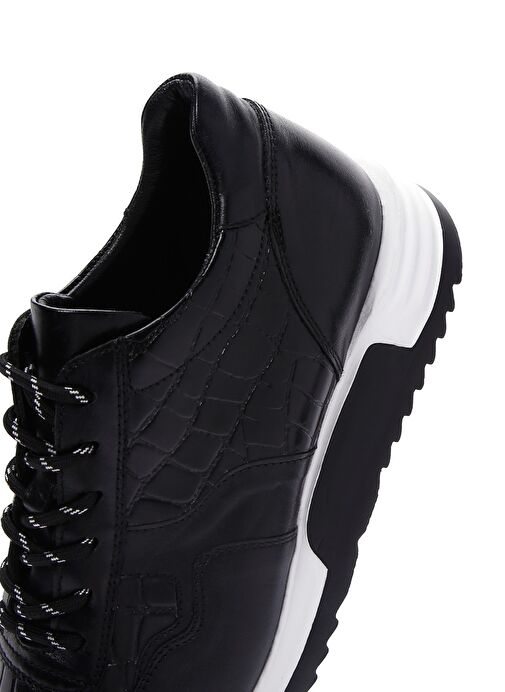 Erkek Siyah Bağcıklı Deri Sneaker 25SFD640014 - Görsel 9