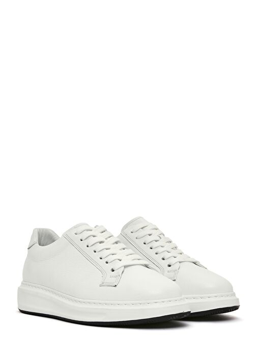 Erkek Beyaz Bağcıklı Deri Sneaker 25SFD640318 - Görsel 4