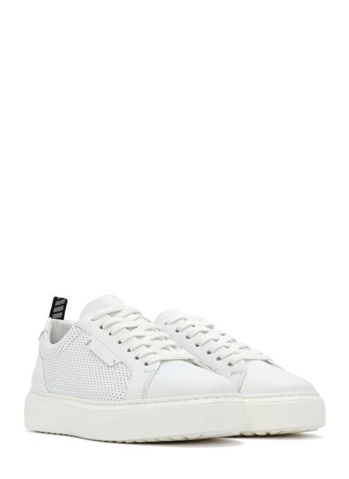 Erkek Beyaz Bağcıklı Deri Sneaker 25SFD640414 - Görsel 4
