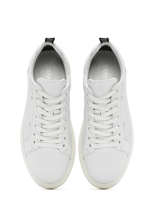 Erkek Beyaz Bağcıklı Deri Sneaker 25SFD640414 - Görsel 8
