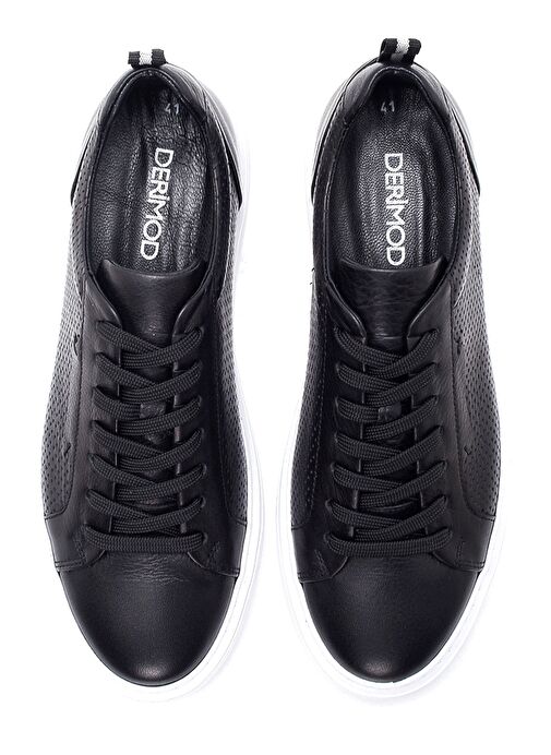 Erkek Siyah Bağcıklı Deri Sneaker 25SFD640414 - Görsel 4