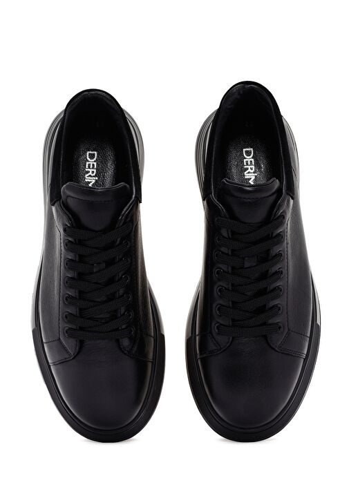 Erkek Siyah Bağcıklı Kalın Tabanlı Deri Sneaker 25SFD6406FT - Görsel 8