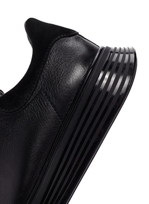 Erkek Siyah Bağcıklı Kalın Tabanlı Deri Sneaker 25SFD6406FT - Görsel 9