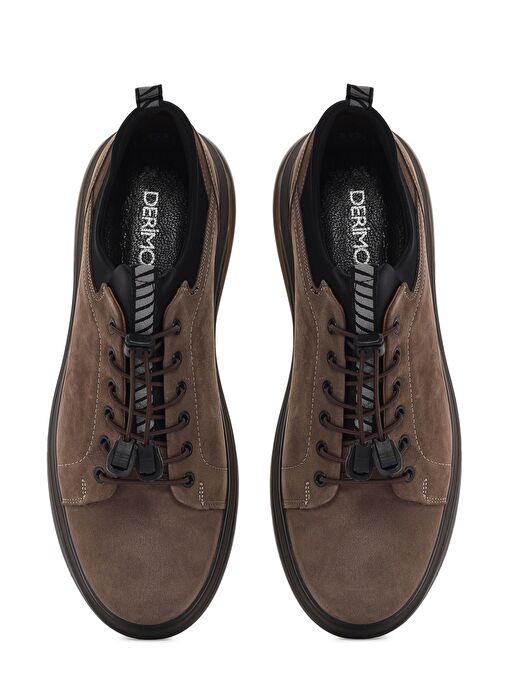 Erkek Vizon Bağcıklı Kalın Tabanlı Deri Casual Sneaker 25SFD640810 - Görsel 8