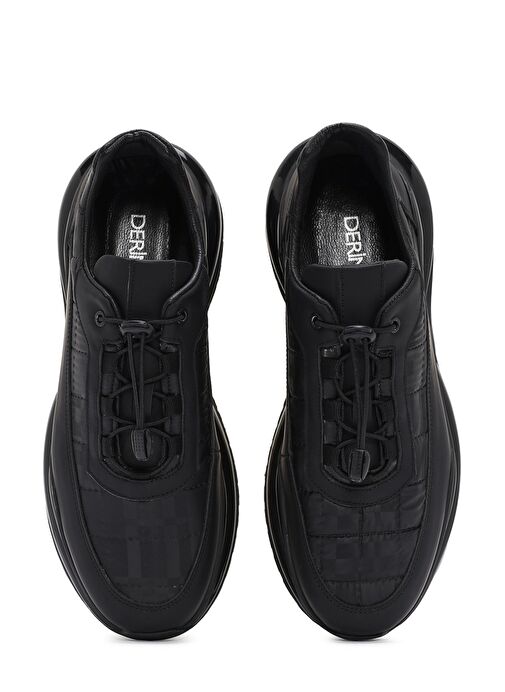 Erkek Siyah Bağcıklı Kalın Tabanlı Deri Sneaker 25SFD640914 - Görsel 8