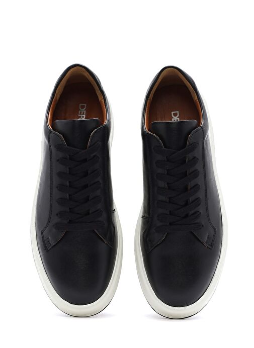 Erkek Siyah Kalın Tabanlı Bağcıklı Deri Sneaker 25SFD630718 - Görsel 7