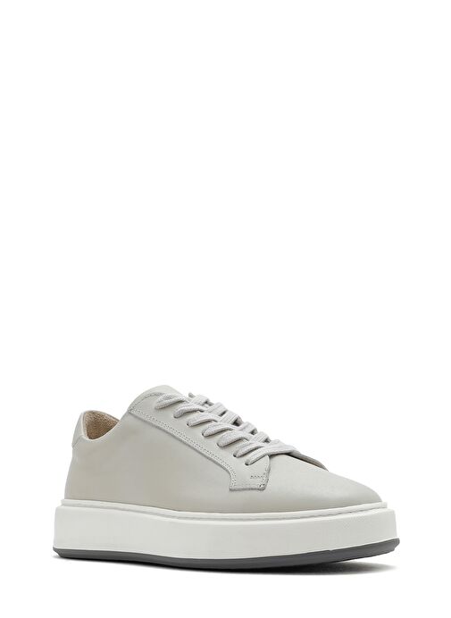 Erkek Beyaz Kalın Tabanlı Bağcıklı Deri Sneaker 25SFD630718 - Görsel 7