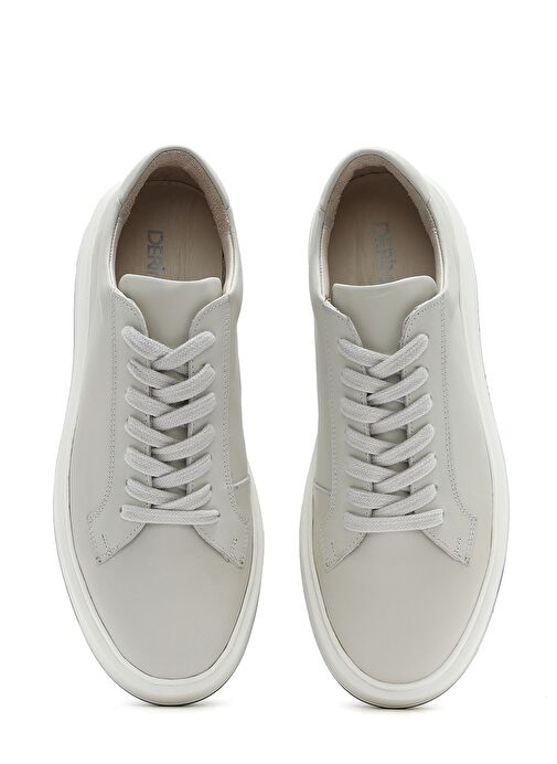Erkek Beyaz Kalın Tabanlı Bağcıklı Deri Sneaker 25SFD630718 - Görsel 8