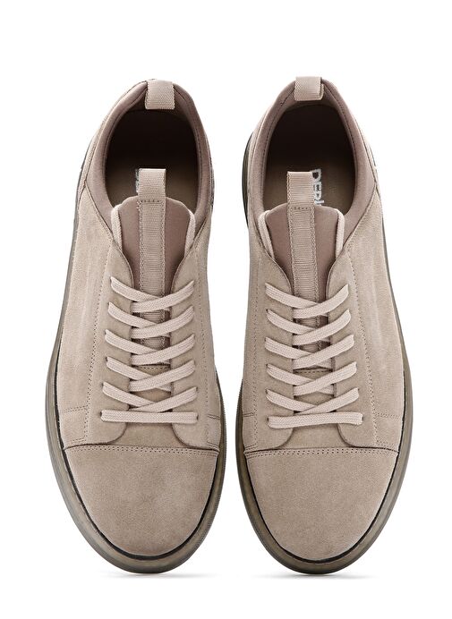 Erkek Bej Bağcıklı Süet Deri Sneaker 25SFD631410 - Görsel 8