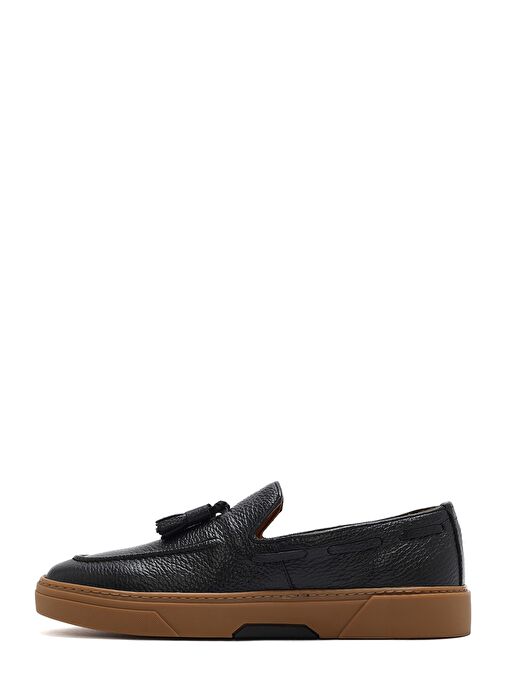 Erkek Siyah Püsküllü Deri Loafer 25SFD6313FT - Görsel 3