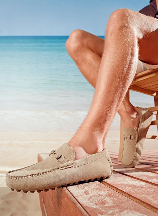 Erkek Bej Süet Deri Loafer 25SFD630810 - Görsel 2