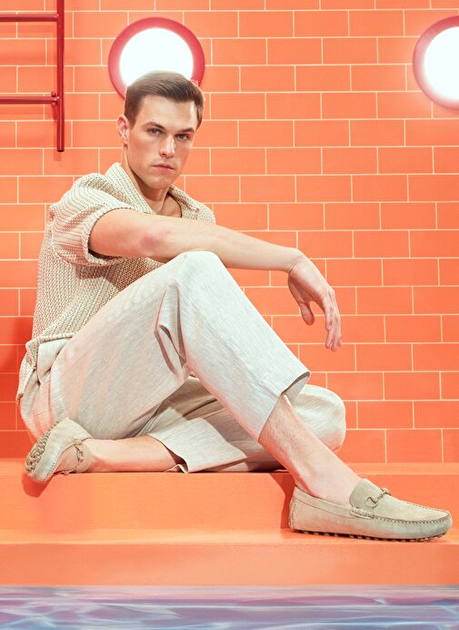 Erkek Bej Süet Deri Loafer 25SFD630810 - Görsel 6