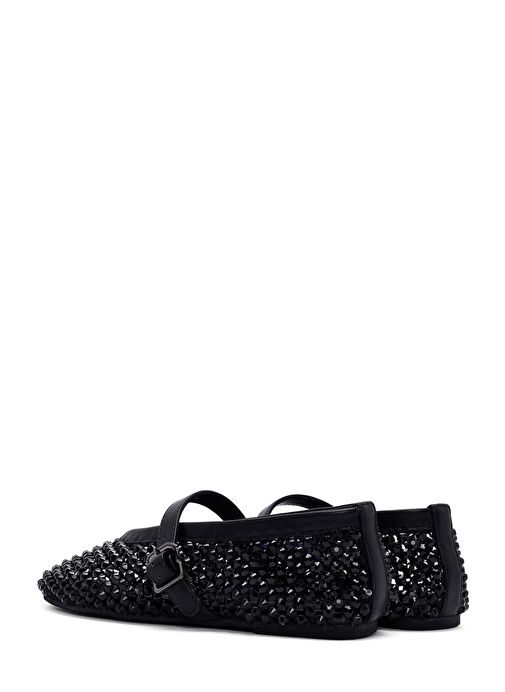 Kadın Siyah Fileli Taşlı Babet 25SFD441114 - Görsel 6