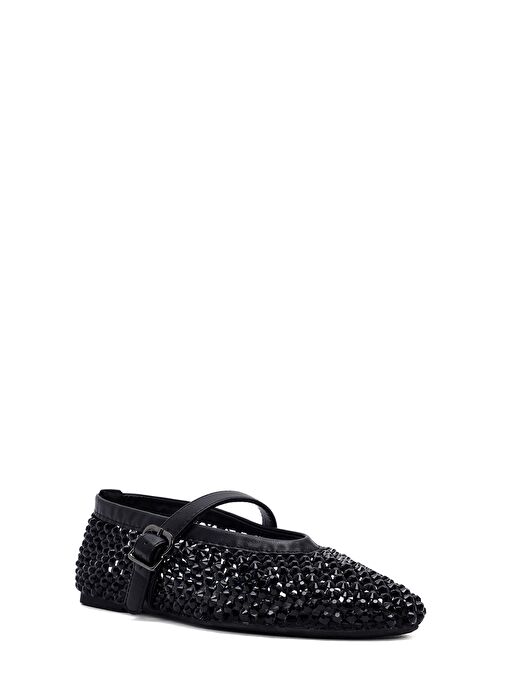 Kadın Siyah Fileli Taşlı Babet 25SFD441114 - Görsel 7