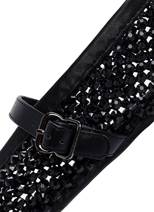 Kadın Siyah Fileli Taşlı Babet 25SFD441114 - Görsel 9