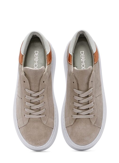 Kadın Bej Bağcıklı Kalın Tabanlı Süet Deri Sneaker 25SFD371510 - Görsel 8