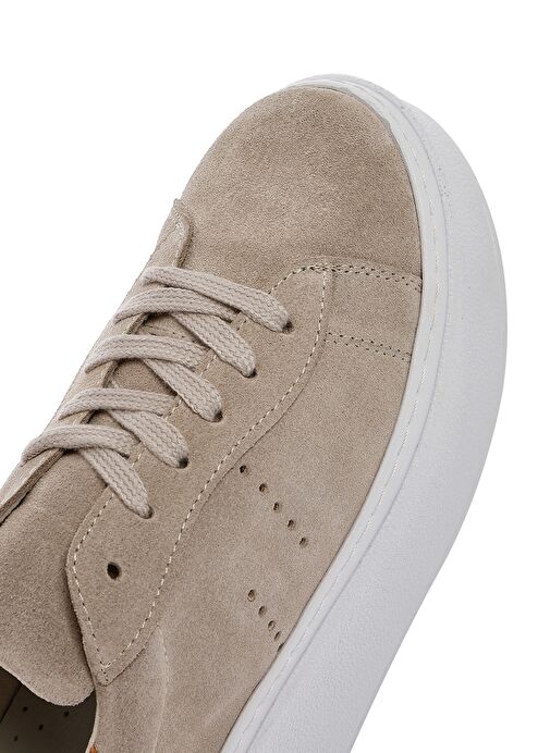 Kadın Bej Bağcıklı Kalın Tabanlı Süet Deri Sneaker 25SFD371510 - Görsel 9