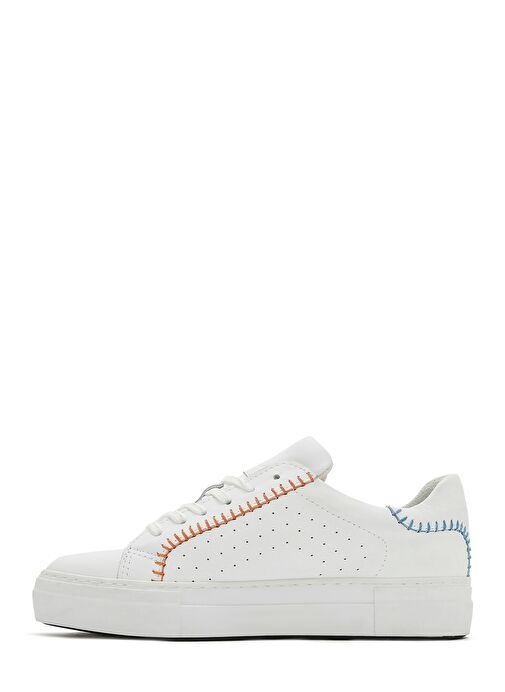 Kadın Beyaz Bağcıklı Deri Sneaker 25SFD371218 - Görsel 3