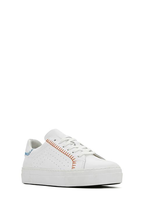 Kadın Beyaz Bağcıklı Deri Sneaker 25SFD371218 - Görsel 7