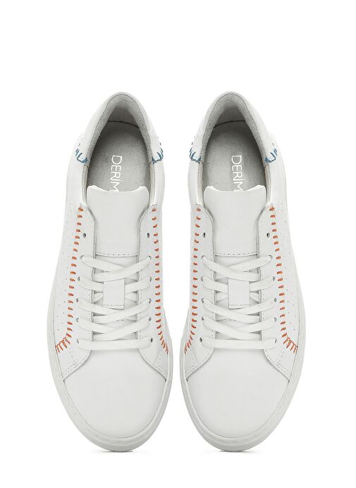 Kadın Beyaz Bağcıklı Deri Sneaker 25SFD371218 - Görsel 8
