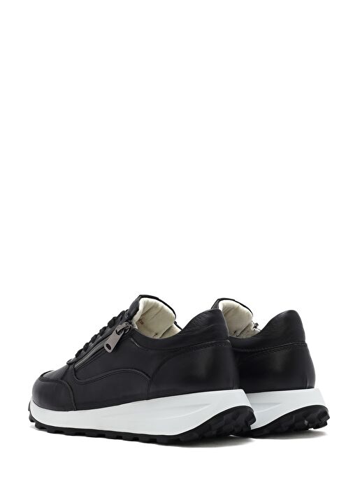 Kadın Siyah Bağcıklı Yandan Fermuarlı Deri Sneaker 25SFD372118 - Görsel 6