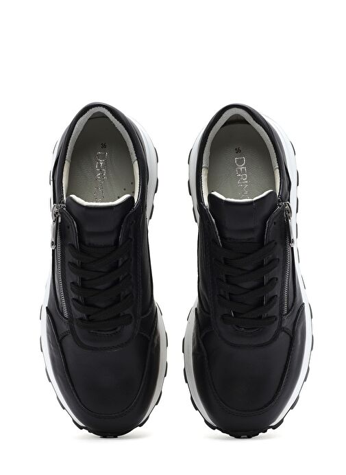 Kadın Siyah Bağcıklı Yandan Fermuarlı Deri Sneaker 25SFD372118 - Görsel 8