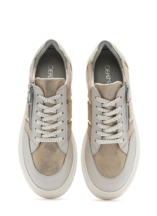 Kadın Bej Bağcıklı Kalın Tabanlı Deri Sneaker 25SFD371814 - Görsel 8